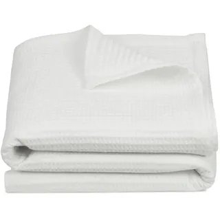 ZOLLNER Kuscheldecke weiß Textil, 150x200 cm 100% Baumwolle - Zeitloses Waffelmuster - knitterarme und atmungsaktive Couchdecke in - waschbar bis 60°C – Hotelwäschequalität - Oeko Tex® Zertifiziert