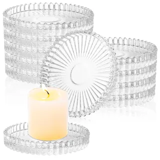 LDXDRU 12 Stück Kerzenteller Glas 10cm Klare Kerzenständer aus Glas, Klar Kerzenuntersetzer Kerzenhalter Stumpenkerzen Kerzen Untersetzer Rund für Party Dekoration Hochzeit Weihnachten Wohnkultur