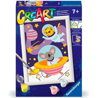 Ravensburger CreArt: Tiere im Weltraum — Malen mit Zahlen für Kinder ab 7 Jahren, Malset mit Brettern, Rahmen, Pinsel und Farben im Lieferumfang enthalten, 14 x 19 cm, Geschenkideen