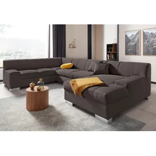 DOMO collection Wohnlandschaft Mikrofaser U-Form 328cm Schwarz