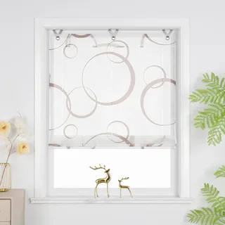 Joyswahl Raffrollo ohne Bohren Lichtdurchlässig Raffgardinen mit Ösen Wohnzimmer Fenster Vorhänge Ösenrollo für Fenster mit Hakenaufhängung Modern HxB 130 x 100 cm Braun 1 Stück