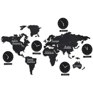 Relaxdays Weltkarte , Schwarz , Holzwerkstoff, Metall , 113x61x0.3 cm , Bilder & Rahmen, Wanddeko