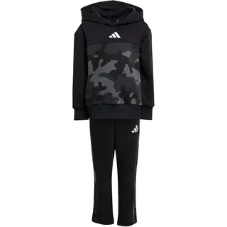 adidas Unisex Kids Seasonal Essentials Little Kids Camo Fleece Jogger Set, black/white, 3-4 Years