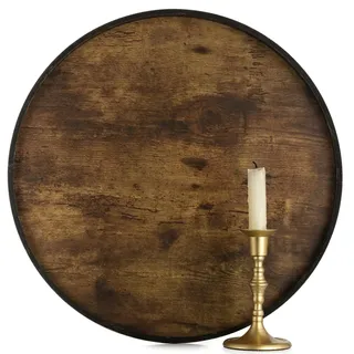 Hanobe Tablett Rund Serviertablett Groß Holz 45cm: Vintage Holztablett Deko | Dekotablett gross xxl, rustikal deko tablett mit griff, für wohnzimmer couchtisch ottomane bett küche tisch