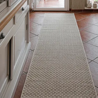 Läufer WECON HOME "Miami South Beach", sand beige, B:80cm H:5mm L:300cm, Polypropylen, Teppiche, Läufer, In- & Outdoor Teppich, wetterfest, kariert, Balkon, pflegeleicht