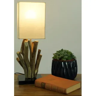 GURU SHOP Tischleuchte/Tischlampe Vigo, Treibholz, Baumwolle, in Bali Handgemacht aus Naturmaterial - Modell Vigo, 43x15x15 cm