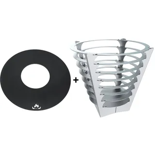 Feuertonne Feuerschale Feuerkorb Rund + Grillplatte Grillring Feuerplatte