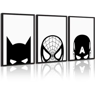 pennclys Superhelden-Spiderman-Leinwandkunst, schwarz-weiß, Kinderzimmer, Wandkunst, Superhelden-Poster, Spiderman-Bilder, Malerei, Wanddekoration, Superhelden-Poster für Kinderzimmer, Jungenzimmer, 30,5 x