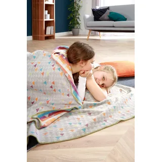 Wohndecke BIEDERLACK "Triomino", grau (grau, rot), B:75cm L:100cm, Baumwolle, Polyacryl, Polyester, Wohndecken, Wohndecke, in drei Größen, Kuscheldecke