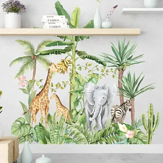 WandSticker4U®- Wandtattoo SAFARI I I Wandbilder: 75x72 cm I Wandsticker Kinderzimmer Wald-Tiere Dschungel Elefant Giraffe Zebra I Wand Aufkleber Baby-zimmer Mädchen & Junge Deko