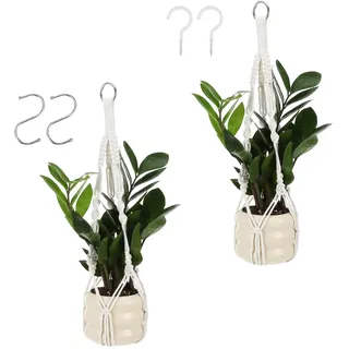 2 Stück Makramee Blumenampel,Hängetopf Blumenampel Hängend Innen Pflanzenhänger Blumentopf Hängend Hängetopf für Pflanzen mit Eisenring Hängeampel Hängekorb für Innen Außen Garten Balkon Fenster(50cm)