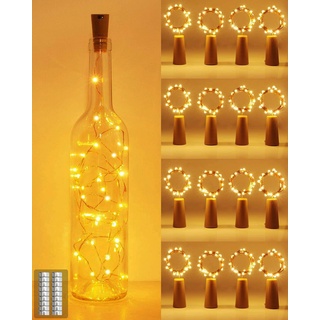 Kolpop 16 Stück Flaschenlicht Batterie, Flaschenlichterkette 2M 20LED Glas Korken Licht Lichterkette für Flasche für außen/innen Deko für Party, Hochzeit, Weihnachten - Warmweiß