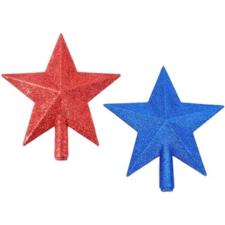 Glitzernde kleine Weihnachtsbaumspitze für kleine Weihnachtsbaumdekorationen, Rot und Blau, 2 Stück