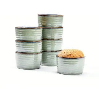 8er Set Soufflé Förmchen, Porzellan Schälchen Grün 240 ml, Creme Brulee Formen aus Porzellan für Muffins, Cupcakes, Dessertschalen Backofenfest Set für 8 Personen