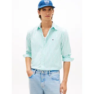 Langarmhemd TOMMY HILFIGER "FLEX POPLIN CLASSIC STP Regular Fit", Herren, Gr. L (52), N-Gr, arctic aqua, stripe, Web, Obermaterial: 100% Baumwolle, regular fit, 1-Knopf-Manschette, Hemden Langarmhemd, gestreift, Button-Down-Kragen