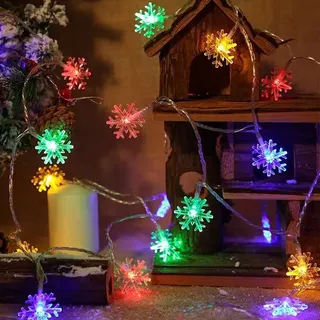 Schneeflocke Lichterkette Bunt, Lichterkette Innen Batteriebetrieben 3M 20LEDs, Fenster Garten Party Weihnachten Deko