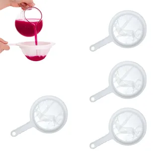 4 Stück Nylon Küchensieb Fein - 100, 200, 300, 400 Mesh Filtersieb Kunststoff Fein, Feinsieb Küche mit Plastik Langem Griff, Passiersieb Küchensieb, Kunststoffsieb für Saft, Sojamilchm, 23,5x14,5cm