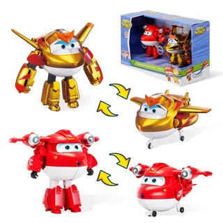 Super Wings Mega Oyuncak Super Wings Saison 6 Figuren, Robots, verwandelbar, Cartoon-Design, Jett SC + Golden Boy, Spielzeug für Kinder 3 4 5 6 7 8 Jahre (2 x 12 cm)