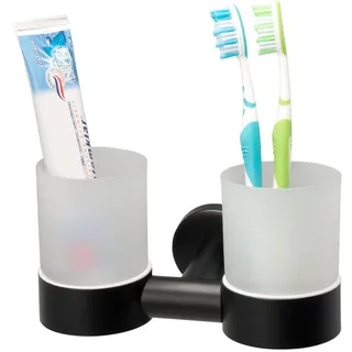 bremermann Doppel-Glasbecherhalter Piazza Black, schwarz , Schwarz , Kunststoff , 17.5x10.5x11 cm , Badaccessoires, Zahnputzbecher