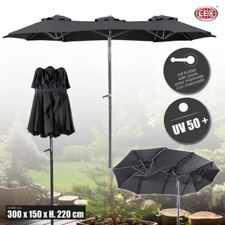 Doppelschirm Sonnenschirm Kurbelschirm 3 x 1,5 m knickbar Garten Oval anthrazit - Grau