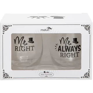 Maturi Set aus zwei „Mr Right Mr Always Right“ Weingläsern ohne Stiel, 530 ml