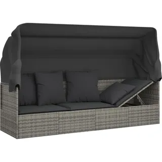 Outdoor-Loungebett mit Dach und Kissen Grau Poly Rattan - Grau
