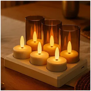 LED Teelichter Wiederaufladbar mit Fernbedienung, Timer & Ladestation by MMOBIEL – 6 Stück USB Flammenlose Aufladbare Teelichter Kerzen für Zuhause, Tisch, Hochzeit & Weihnachtsdeko