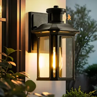 CELAVY Aussenlampe Außenlampe mit Bewegungsmelder, Außenleuchte Wand Aussenleuchte Vintage, Schwarz Wandleuchte Wandlampe aussen Dämmerungsschalter Aussenbeleuchtung Ausenbeleutung Hauswand, 1x E27