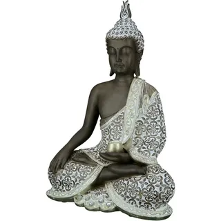 Gilde Deko Skulptur Buddha Figur sitzend - Meditation - braun/weiß - Höhe 29 cm