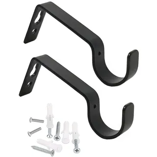 2 Stück Metall Gardinenstangenhalter mit Dübelschrauben, Premium-Gardinenstangenhalterungen, schwarze Gardinenstangen Halter