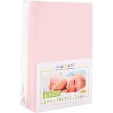 Julius Zöllner Jersey Spannbetttuch Doppelpack für das Kinderbett, Gr. 60x120 / 70x140, rosa & weiß