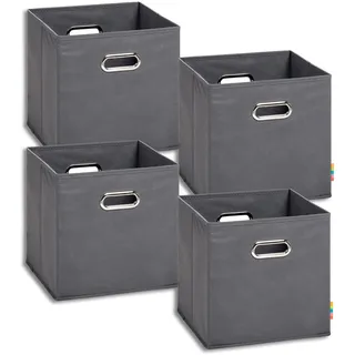 Storanda | 4er Set Aufbewahrungsbox 28x28x28 cm | Beiseitig Breite Griffe | Stabil & Faltbar | Regalbox für Würfelregal | Anthrazit