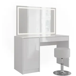 Vicco Schminktisch, Sherry, mit LED-Spiegel und Hocker