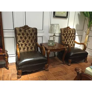 Wohnzimmer Set 2x Sessel+Beistelltisch Tisch Sofa Couch Chesterfield Barock Neu - Braun