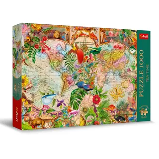 Trefl Premium Plus Quality - Puzzle Tea Time: Antike Weltkarte - 1000 Teile, Nostalgische Bilderserie, für Erwachsene und Kinder ab 14 Jahren