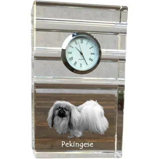 Pekingese, Pekinese, Peking-Palasthund - Glasuhr mit Foto, Foto eines Hundes im Kristall, personalisierte Tischuhr für das Büro der Marke Art-Dog