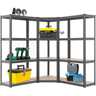Juskys 3er Regalsystem Easy 1 Eckregal & 2 Schwerlastregale, 12 MDF Holz Böden, 960kg Grau