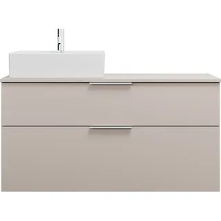 Burgbad Eqio Keramik-Aufsatzwaschtisch quadratisch, links, inklusive Waschtischunterschrank mit 2 Schubladen, Breite 1200mm, SGUQ120LF6583C0001G0146, Farbe: Lichtgrau Matt/Alpinweiss / Lichtgrau Matt, Griff