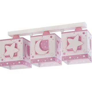 Dalber Kinderlampe Deckenleuchte, Kinderzimmer Deckenlampe 3 Lichter Mond und Sterne MoonLight Rosa Rose, 63233NS, E27
