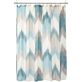 INK+IVY Alpine Duschvorhang, Baumwolle, Bedruckt, modernes abstraktes Muster, maschinenwaschbar, für Zuhause, Badezimmer, Dekorationen, Aqua, 183 x 183 cm