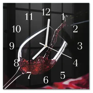Tulup Glasuhr Wanduhr Küchenuhr Echt-Glas 30x30 cm Modern Dekorativ Geräuschlos Weiße Zeiger - Wein - Schwarz