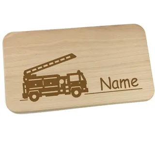 Personalisiertes Frühstücksbrettchen aus Holz mit Motiv und Name graviert Motiv Feuerwehr