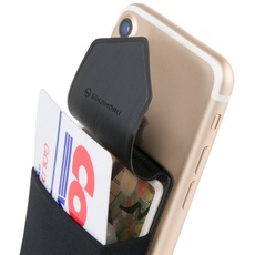 Sinjimoru Handy Kartenetui für Kreditkarten & Bargeld, Slim Wallet Smartphone Kartenhalter zum aufkleben ID Card Holder für iPhone und Android. Sinji Pouch Flap Schwarz