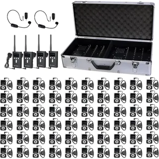 Retekess T130S (T130 2rd) Wireless Tour Guide System, Drahtloses Reiseführungssystem, D-Kopfhörer, 100m, mit Tragbarer 64 Steckplätzen Ladebox, mit 2 TT123-Kopfhörer für Tourismus, Fabrik, Konferenz