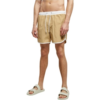 Urban Classics Herren Badehose Retro Swimshorts, Retro Badehose für Männer, mit Kordelzug, white/unionbeige, XXL