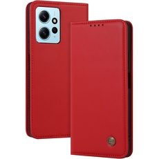 HHUIWIND LederHülle für Xiaomi Redmi Note 12 4G Hülle,Premium PU Schutzhülle Magnetverschluss Handyhülle Klappbar Flip Case Cover für Xiaomi Redmi Note 12 4G - Rot