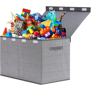 ELUCHANG Aufbewahrungsbox für Kinderzimmer mit Deckel, 81L faltbare Spielzeugkiste - Große Aufbewahrungstruhe für Spielzeug, Kleidung & Kinderzimmer, Grau