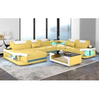 Großes Sofa Wohnlandschaft LED XXL U Form Ecksofa Ledersofa Beige - Beige