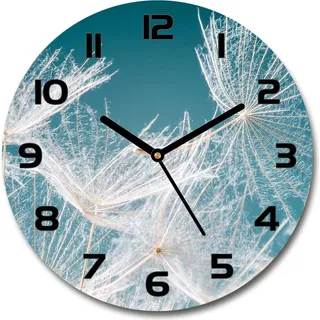 Wanduhr aus Glas 30fi Glasbild Glasuhr Gehärtetes Glas - schwarze-zeiger - Dandelion seeds - Weiß