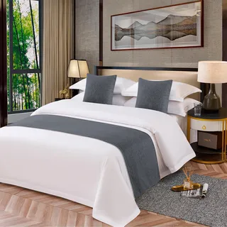 OSVINO Bettläufer Einfarbig-Serie Polyester Vintage Bett Deko für Wohnzimmer, Dunkelgrau 240 x 48cm für 180cm Bett